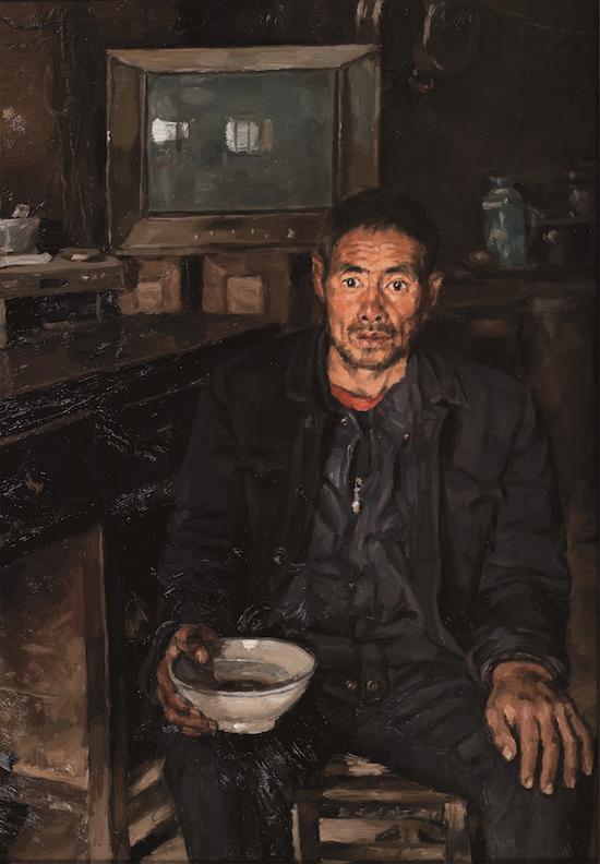 杨飞云,《一碗热水》,布面油画,116cmx81cm,2015年