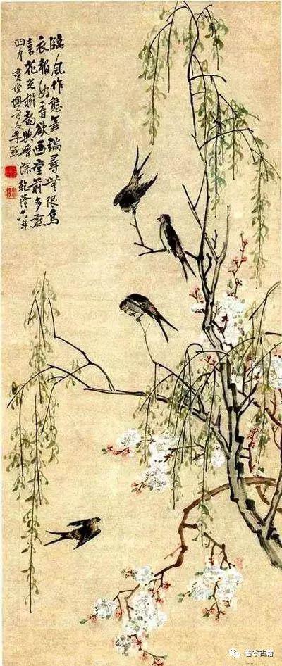 清 李鱓 《桃花柳燕图》天津博物馆藏