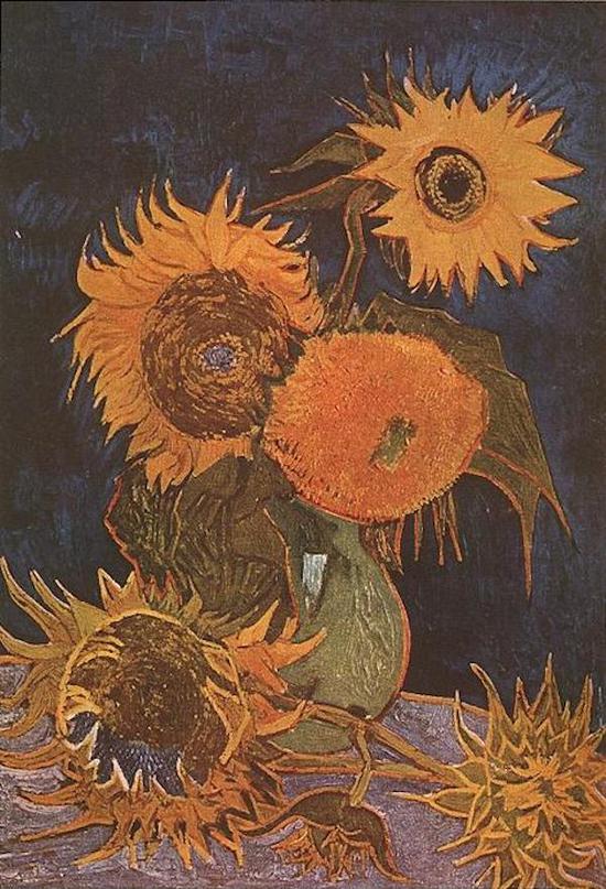 梵高,《花瓶里的五朵向日葵》,1888年8月,毁于第二次世界大战
