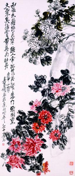 设色菊花轴（国画）