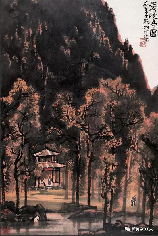 李可染1977年为“近现代书画展”所作《爱晚亭》