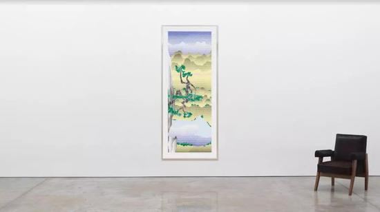 Roy Lichtenstein, Landscape with Poet, 1996, lithograph and screen print on lanaquarelle watercolor paper, 90 3/8 × 36 1/8 inches (229.6 × 91.8 cm), edition 7/60 ? Estate of Roy Lichtenstein