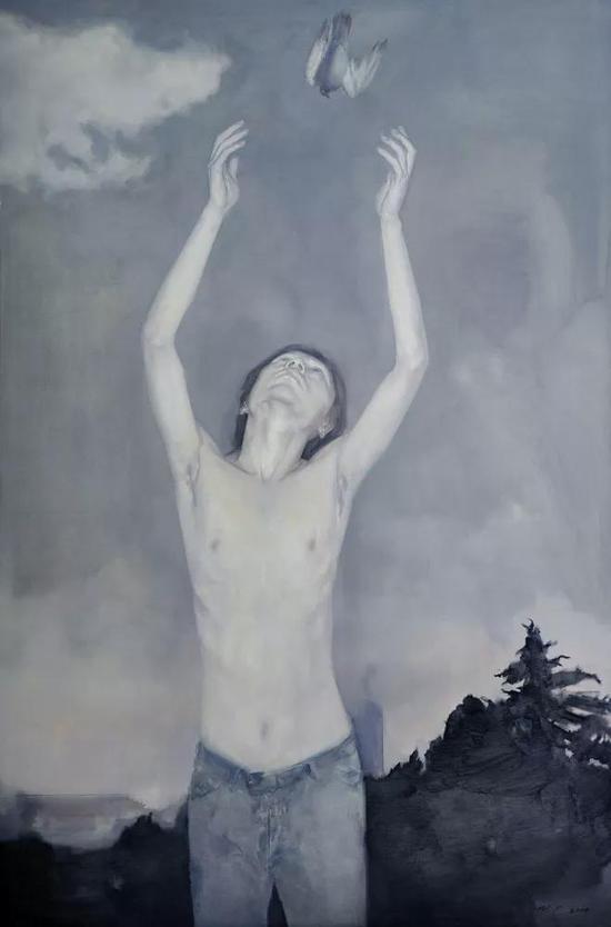 王岩，《坠落的精灵》，240x160cm，布面油画，2004