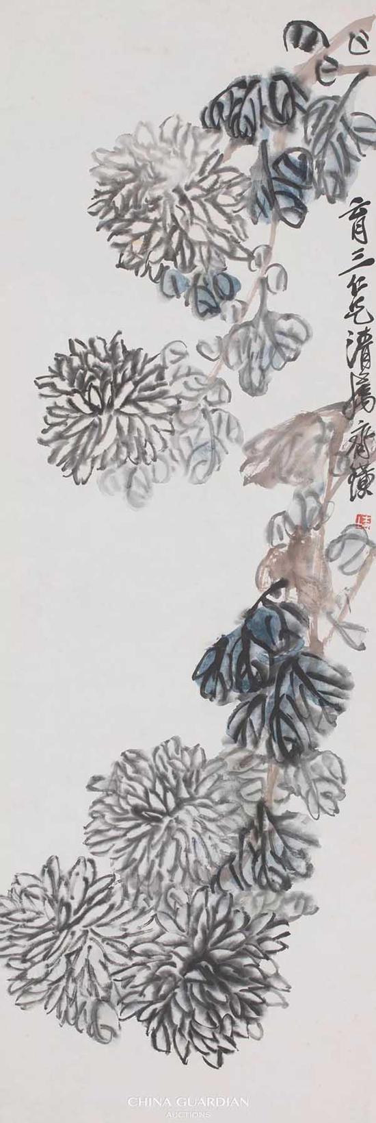 齐白石 菊花 纸本 立轴 99×33 cm