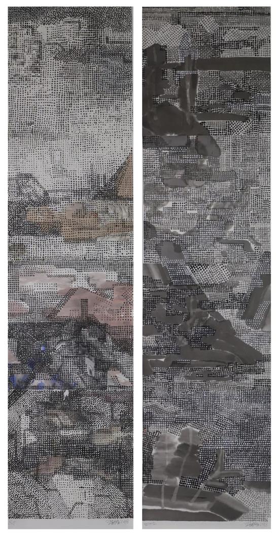 王劼音 山水风景no.1， no.2 275×68cm×2 纸本水墨 2018