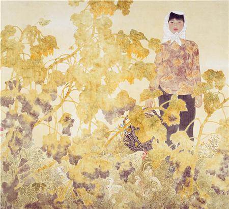 《骄阳》138×138cm 绢本设色 1995年