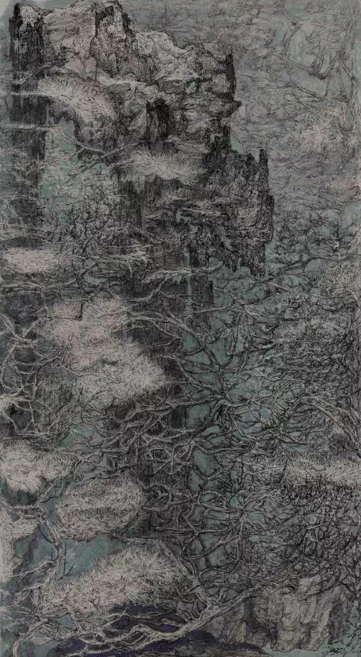 《血管造影》,2018年作,纸上水墨,145 x 80 cm