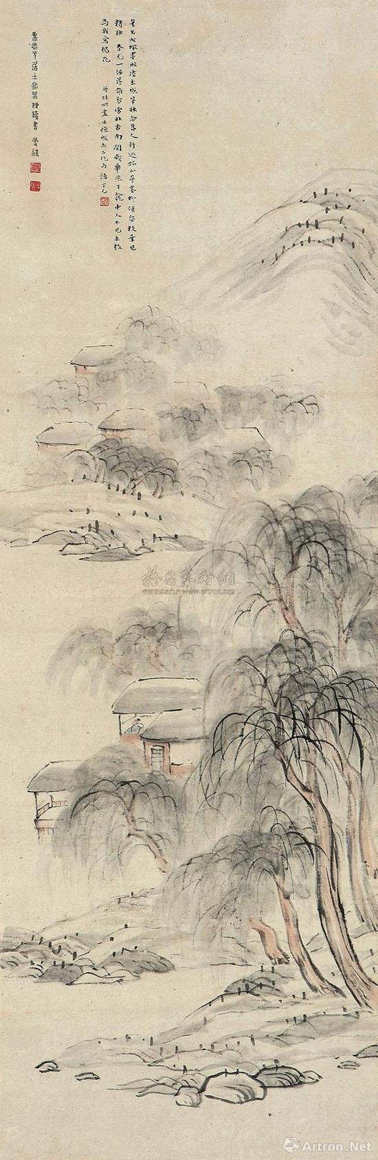 苏曼殊《春柳读书图》124×41cm