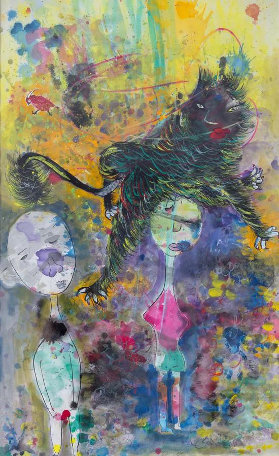 李俊 年少时分 纸本综合材料 100cm×60cm 2018