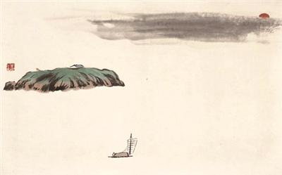 借山图之四洞庭君山 齐白石 纸本设色 镜芯 30×48cm 无年款 北京画院藏