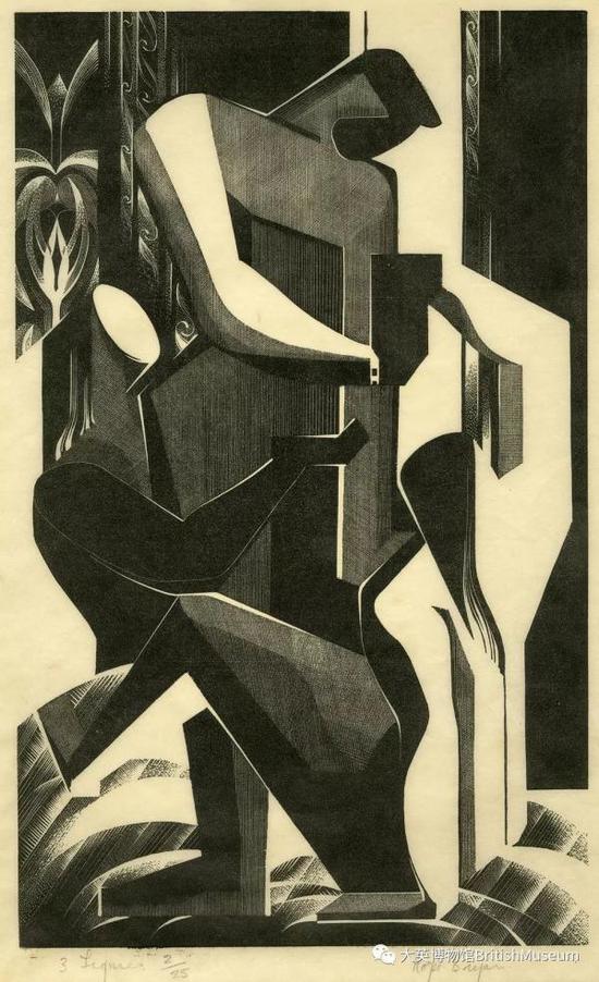霍普·布莱恩(生于1915年), 《三个人》,木刻版画, 约1940-1951年