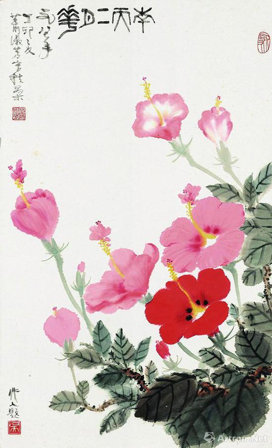 萧淑芳吴作人1987年合作《南天二月花》,成交价33.35万元,北京保利2018春拍