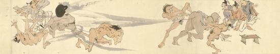 河锅晓斋，《放屁大战》（局部）， 1881年1月