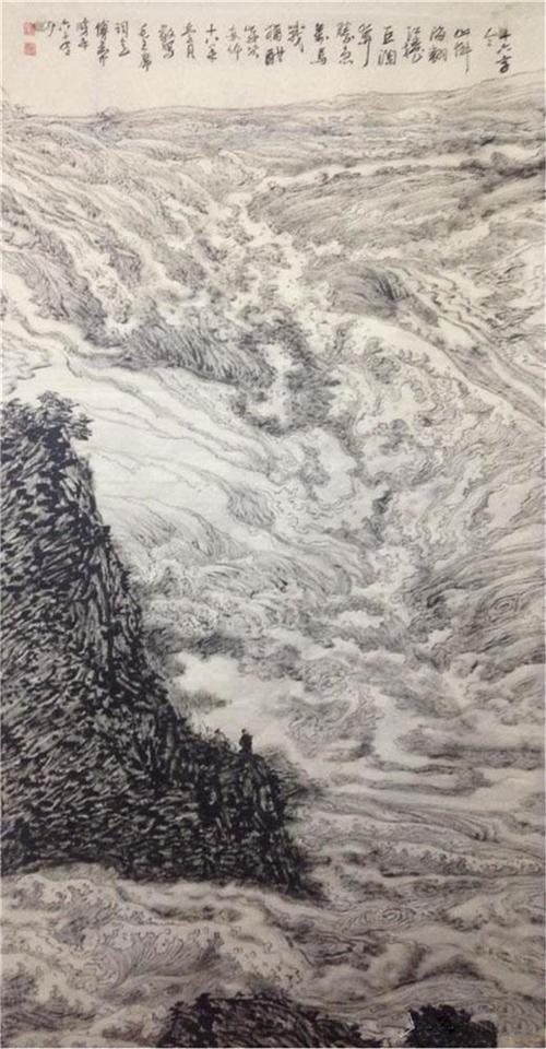 《山,倒海翻江卷巨澜》244×120cm 2018年