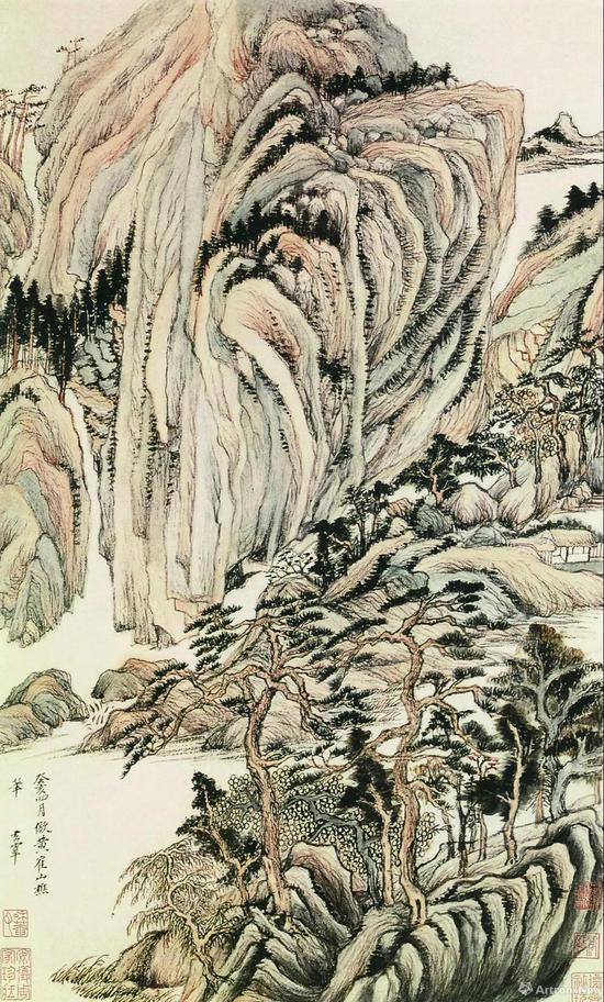 仿王蒙山水图 董其昌 作