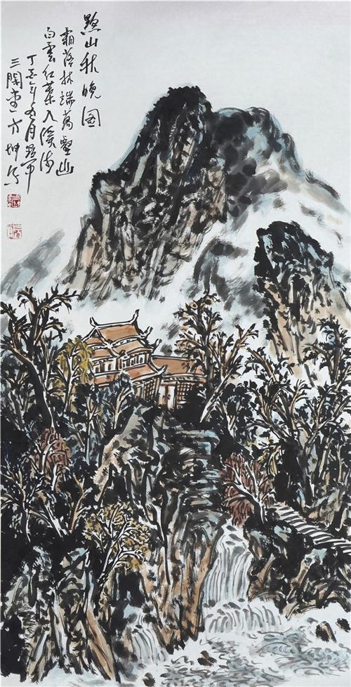 《黔山晚秋图》136×68cm