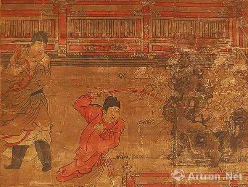 ▲画面左上角两人手持红色长鞭,其中一人正在挥鞭