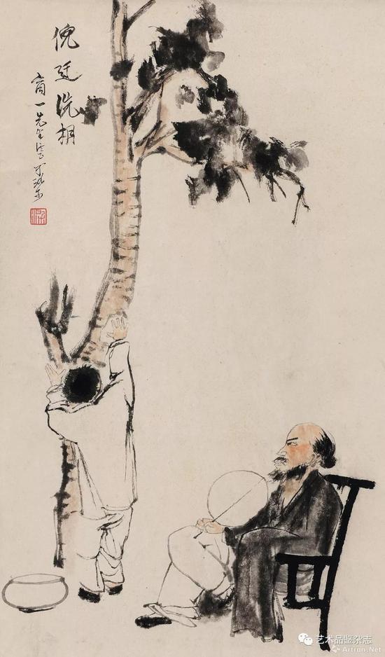 ■ 李可染 《倪迂洗桐图》 画卷 设色纸本 64×38cm