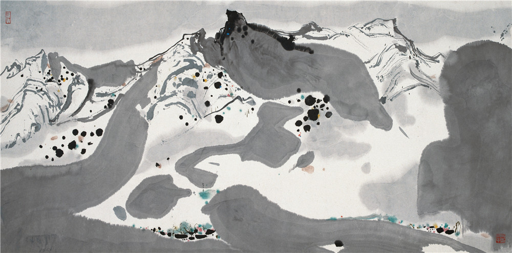 春雪 1983年 吴冠中 69×137厘米 纸本水墨设色 中国美术馆藏