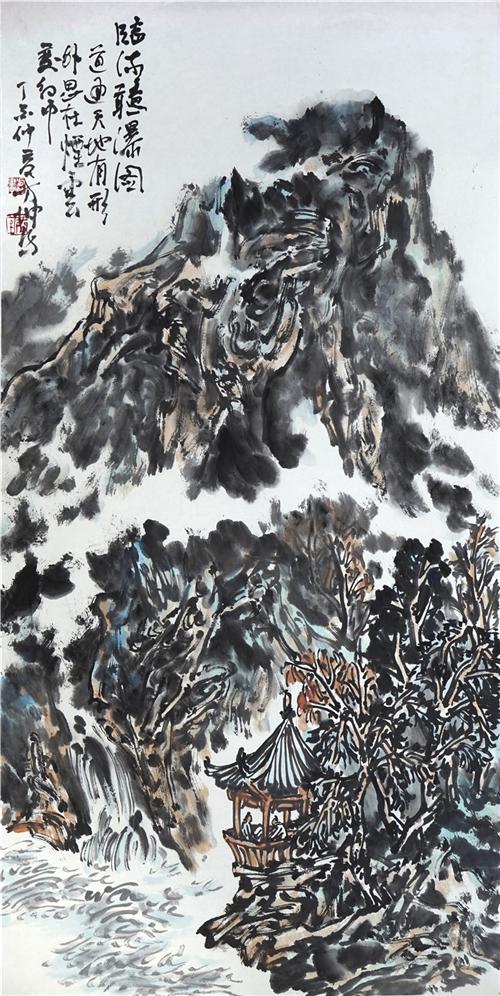 《临流听瀑》136×68cm