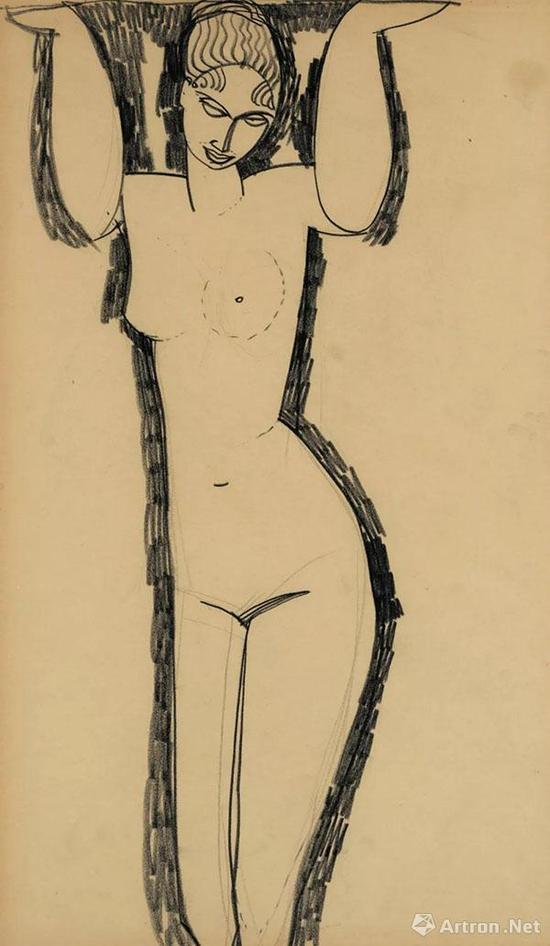 亚美迪欧·莫迪利安尼 （1884-1920） 《女神柱》 炭笔 纸本