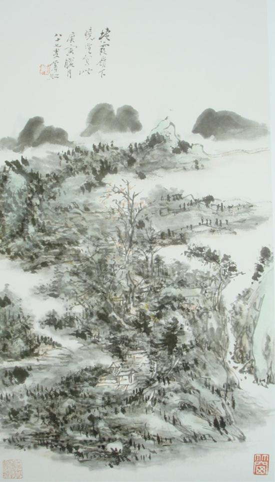 黄宾虹，《栖霞岭下晓望》，48.4x26.5cm，1950年，87岁画