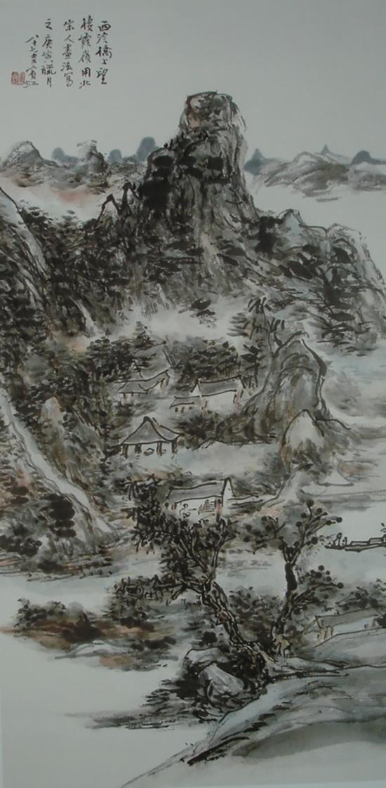 黄宾虹，《西泠桥上》，62x32cm，1950年，87岁画