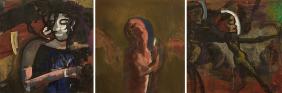 《伴侣/无题/无题》,布面丙烯,95 × 100 cm × 3,1990