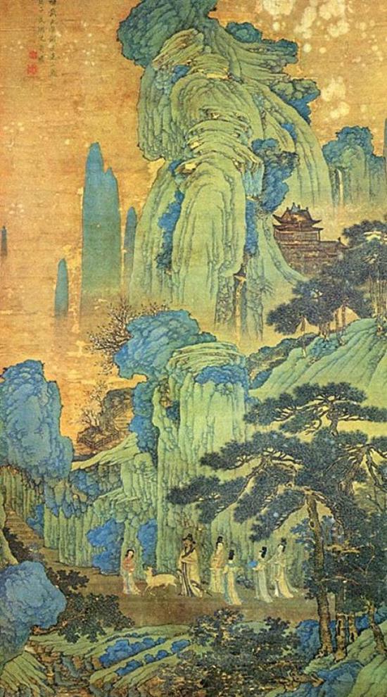 翁万戈捐给上海博物馆的明代画家沈周《临戴进谢安东山图》(局部)