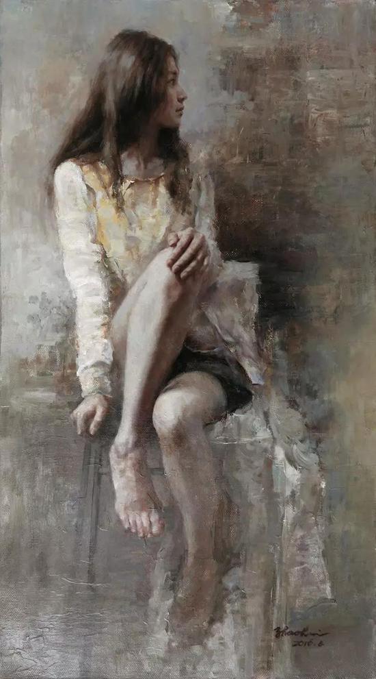 周朝晖 画室里的少女 油画