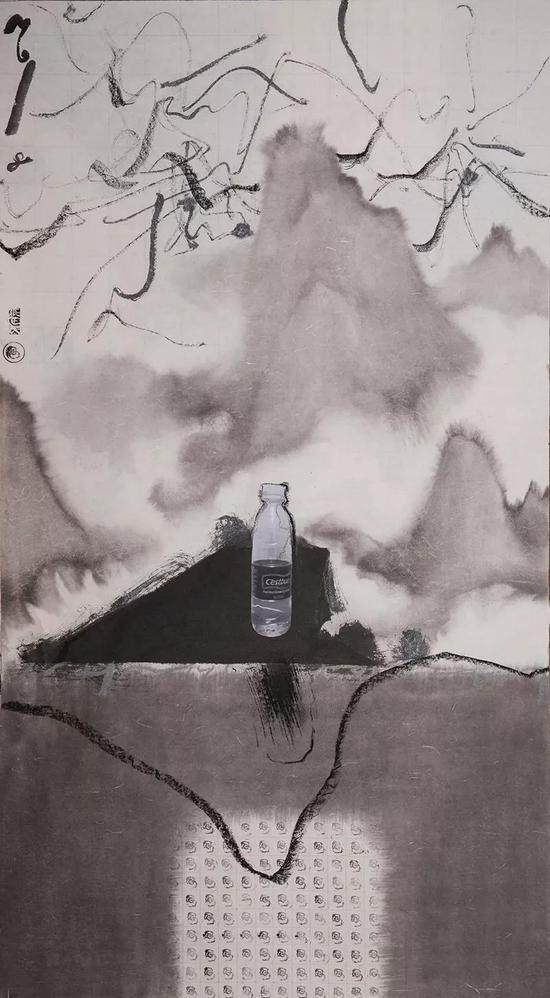 《弯曲的风景之二》,水墨综合,75cmX139cm,2018,张正民