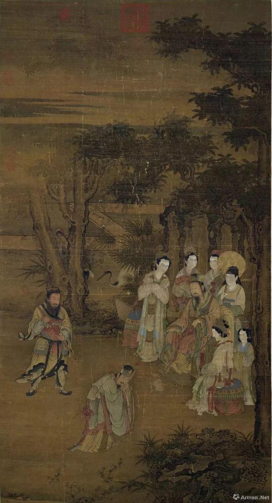 宋人《却坐图》绢本设色,纵146.8厘米,横77.3厘米,现藏台北故宫博物院