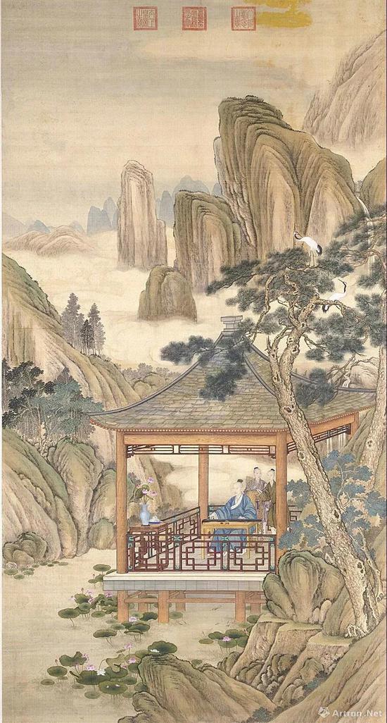 《弘历观荷抚琴图》,一派文人雅士做派