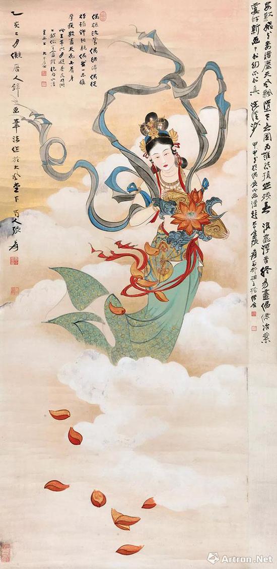 张大千2018年最高价作品：  1935年作 《天女散花》  8452.5万元  北京保利拍卖