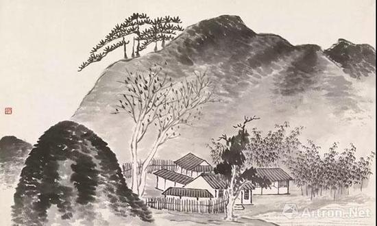 齐白石借山图（十五） 镜心 纸本设色30×48cm 1910年 北京画院藏