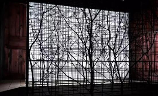 安迪-莱提宁 格子花园 装置：钢、树枝、灯 2018