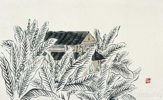 借山图之二 齐白石 纸本设色 镜芯 30×48cm