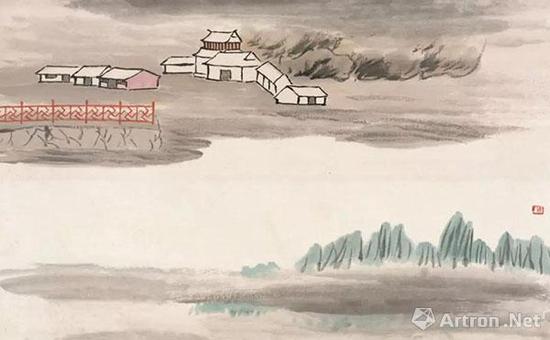 齐白石借山图（十九） 镜心 纸本设色30×48cm 1910年 北京画院藏