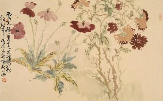 姚震西 花鸟 38cm×47cm 纸本设色 2018年