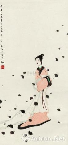 傅抱石创作于1961年的《湘夫人》立轴 64.96万到402.5万 用时4年