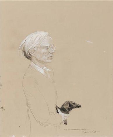 Jamie Wyeth，《安迪·沃霍尔与阿奇的肖像画》（Portrait of Andy Warhol with Archie）。图片：artnet价格数据库