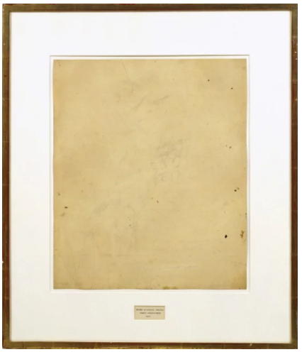 罗伯特·劳森伯格，《被擦除的德库宁绘画》（Erased de Kooning Drawing， 1953）。图片：Courtesy of the San Francisco Museum of Modern Art，? Robert Rauschenberg Foundation