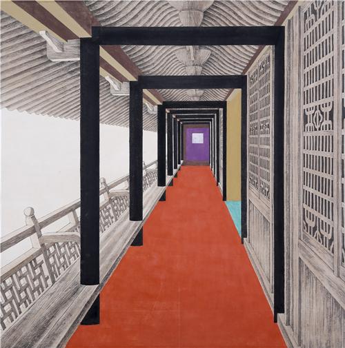 《忆江南·廊》68×68cm 2001年