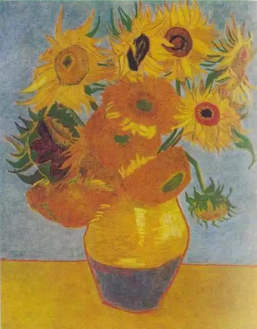 花瓶里的十二朵向日葵 1889布面油画 92 x 72.5 cm 现藏于美国费城艺术博物馆