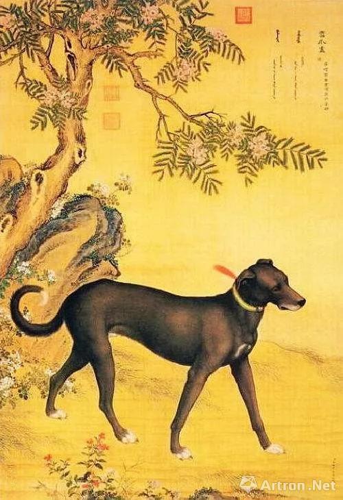 清代郎世宁绘《十犬图》之十“雪爪卢”