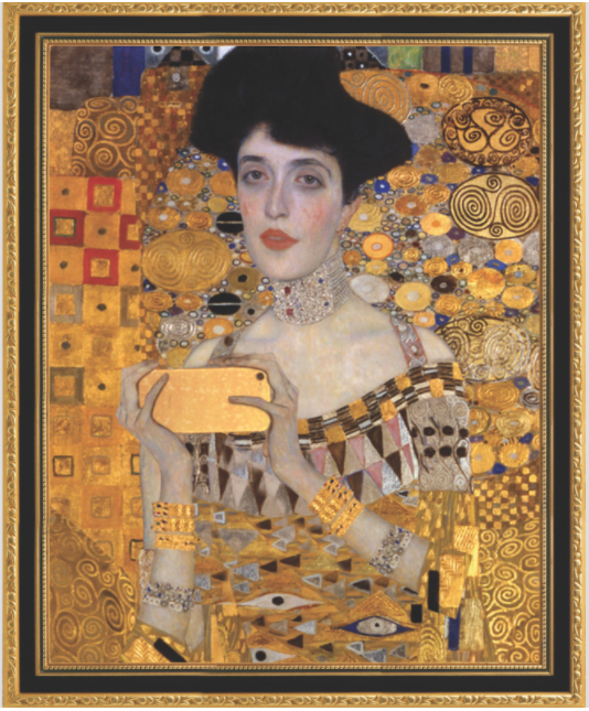 古斯塔夫· 克林姆（Gustav Klimt）的《金衣女人》（Woman in Gold）被想象成一位正在自拍的女性。图片：Courtesy of the Museum of Selfies