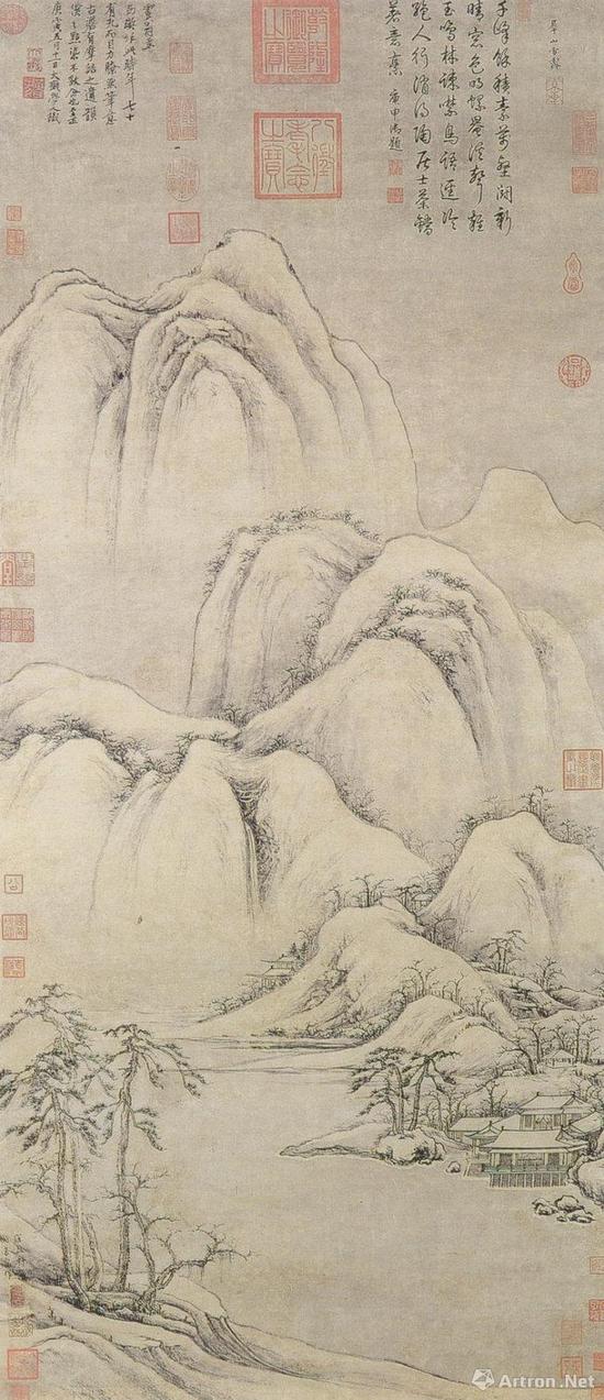 曹知白 《群峰雪霁图》 纸本水墨  129.7x56.4cm  台北故宫博物院藏