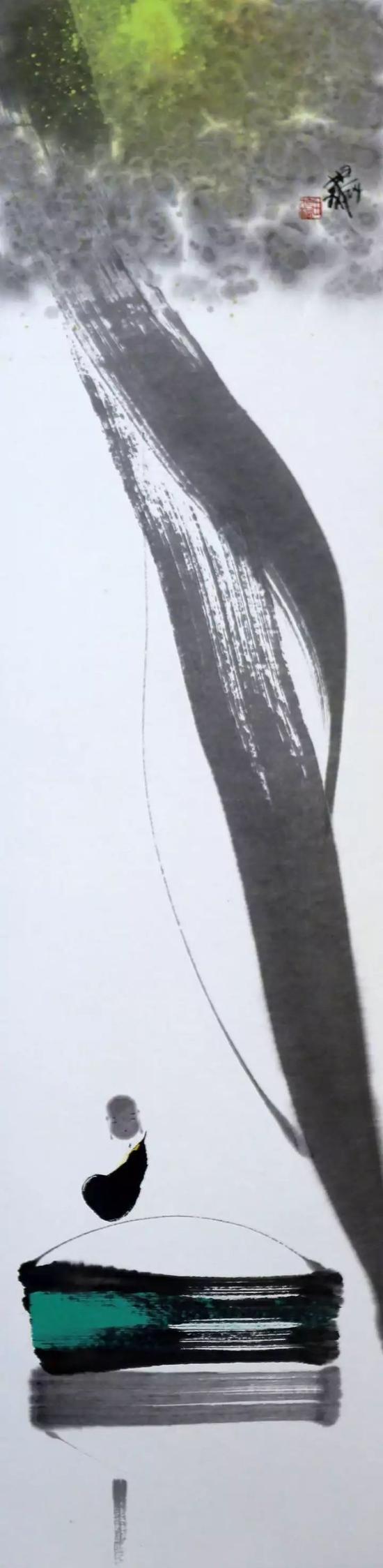 《晓来绿轻盈》，纸本水墨，136×34cm，2014 年作