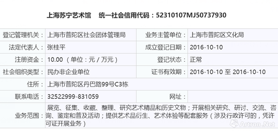 上海苏宁艺术馆注册“民非”信息