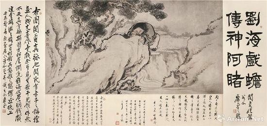 闵贞 刘海戏金蟾图 镜片设色 纸本 92x193cm